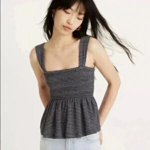 Madewell texture and thread striped smocked peplum top in size xxs